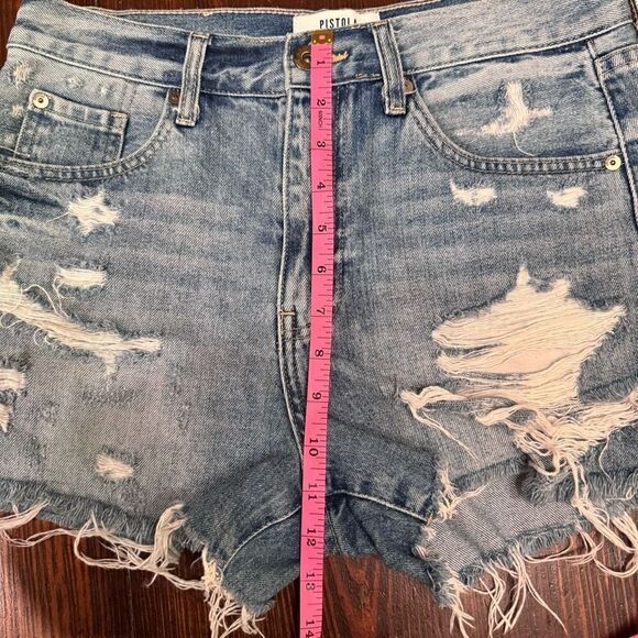 Pistola Nova Relaxed High Rise Cut Off Sante Fey Frayed Size 27 Denim Shorts - Picture 10 of 16